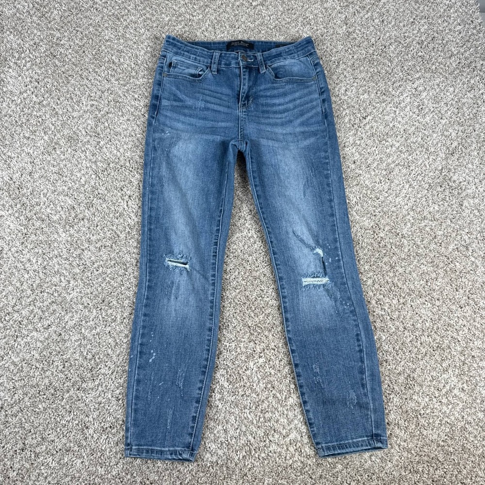 Judy Blue Jeans Womens 28 Relaxed Fit Distressed Ripped Knee Medium Blue Painted